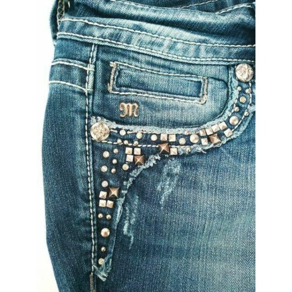 Miss Me Women's Jeans Bling Size 26 JP5755B Boot Rhinestone Distressed Back Flap - Picture 6 of 12